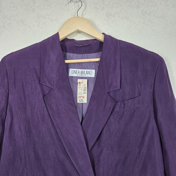 Linea Milano Pure Silk Jacket Blazer sz 12 US Purple Pockets Double Breasted - Picture 8 of 16